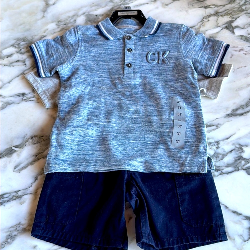 Calvin Klein Blue and Gray Polo Matching Set Classic Design 3T